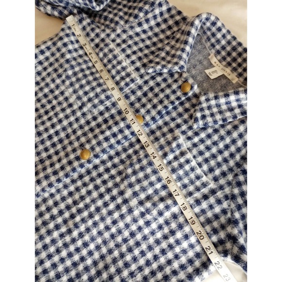 Max Studio Womens Blue White Gingham Plaid Button Up Shirt Jacket Shacket Size L - Picture 6 of 11